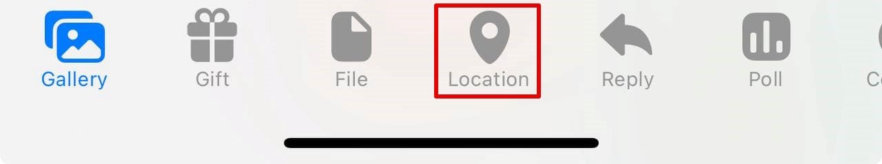 Tap the “Location” in the sharing menu of messenger on your phone.