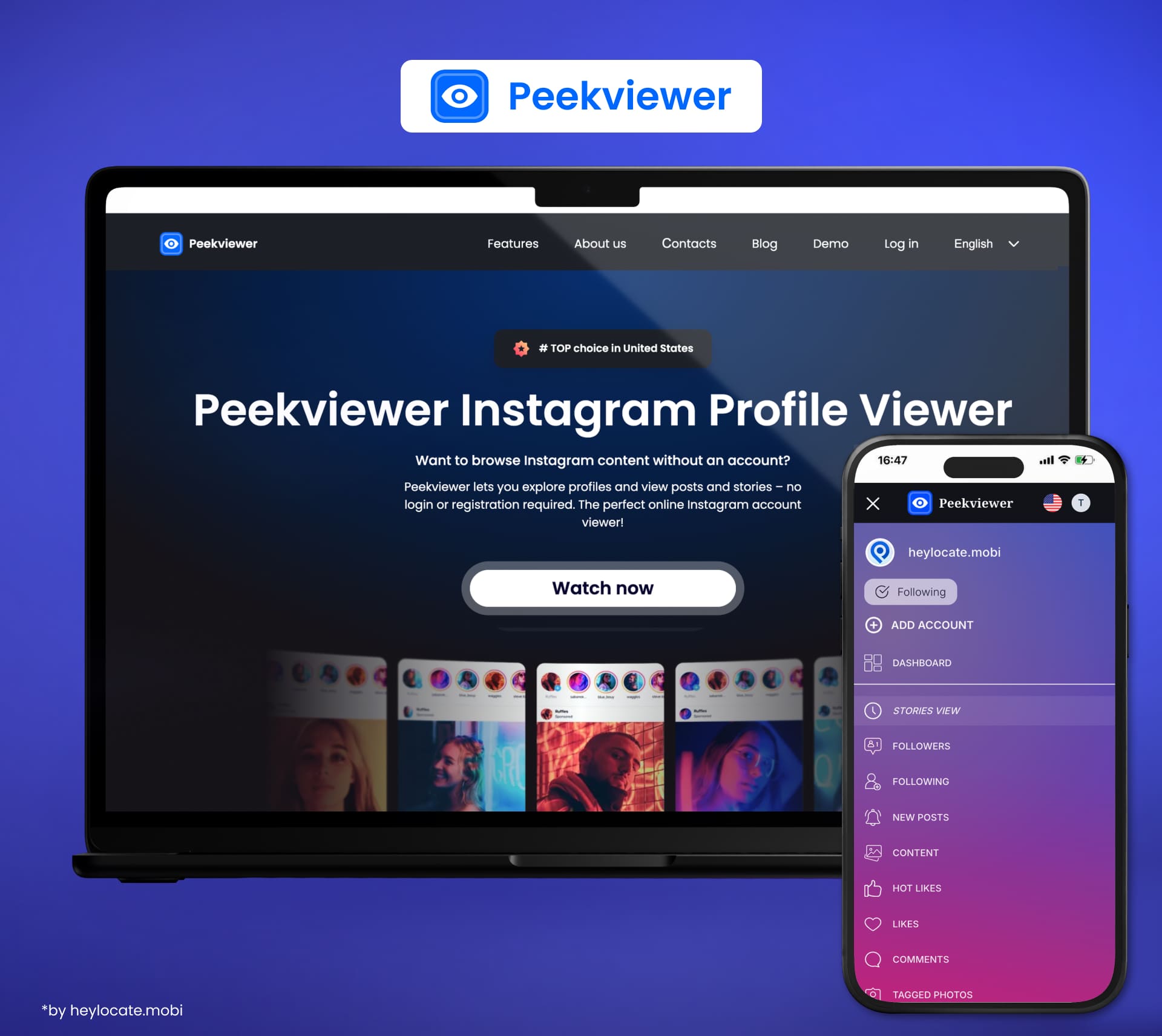 View of homepage Peekviewer and dashboard.