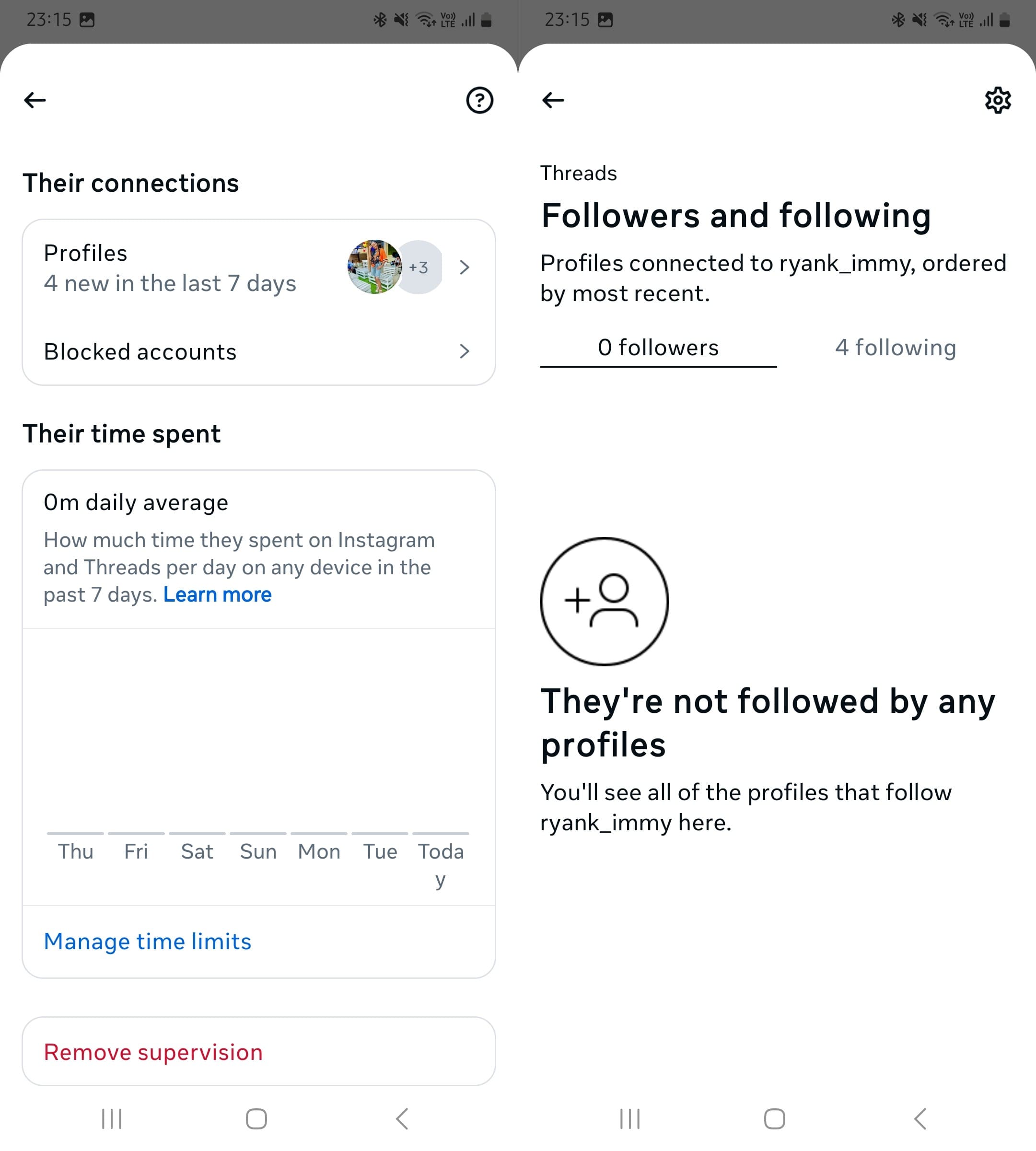 Click Their following to see Threads connections on Family Center.