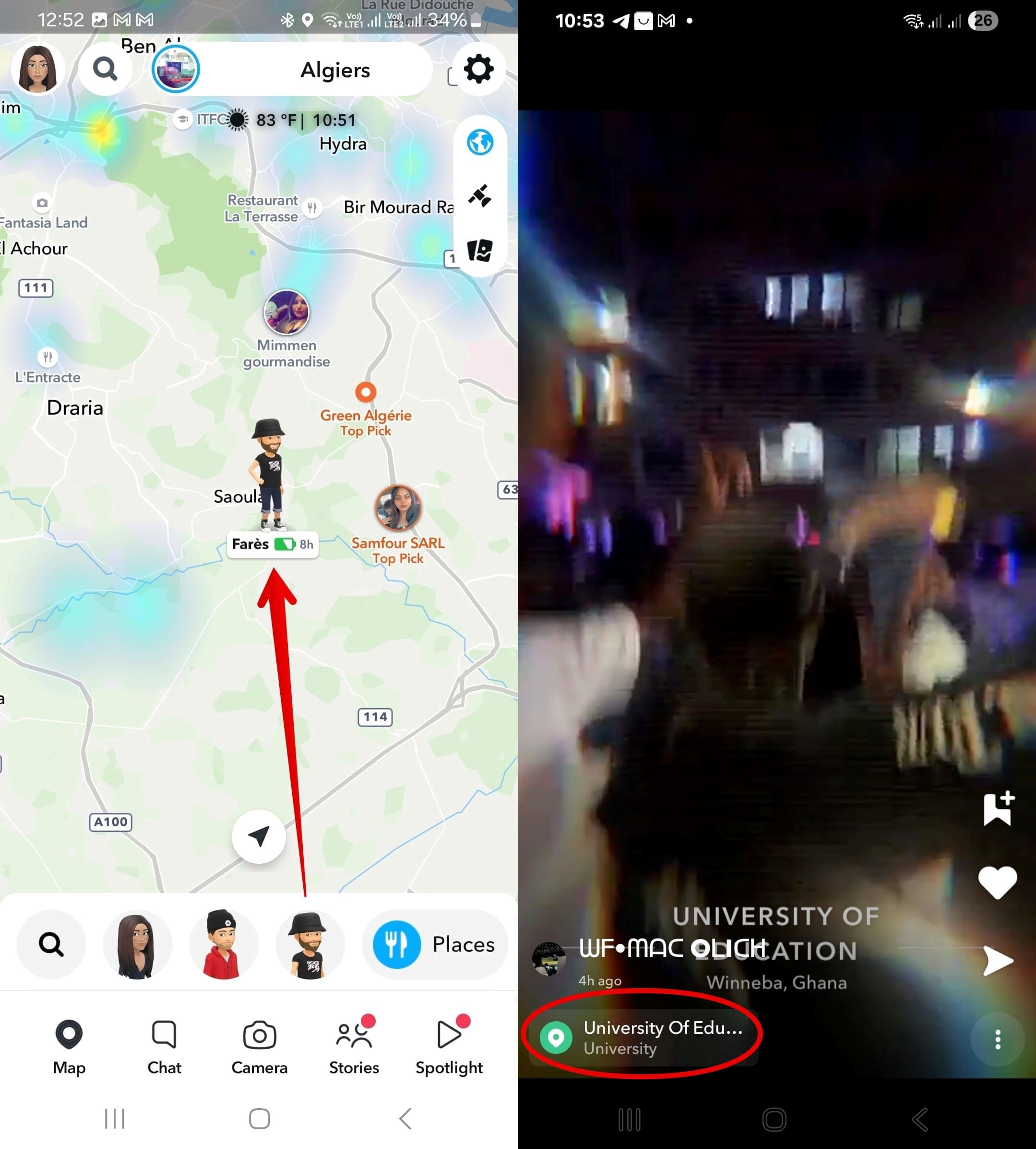 Track your location on Snapchat map and time-stamped videos with posting time