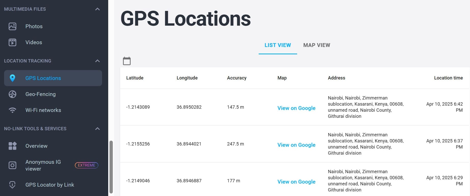GPS locations on mSpy.