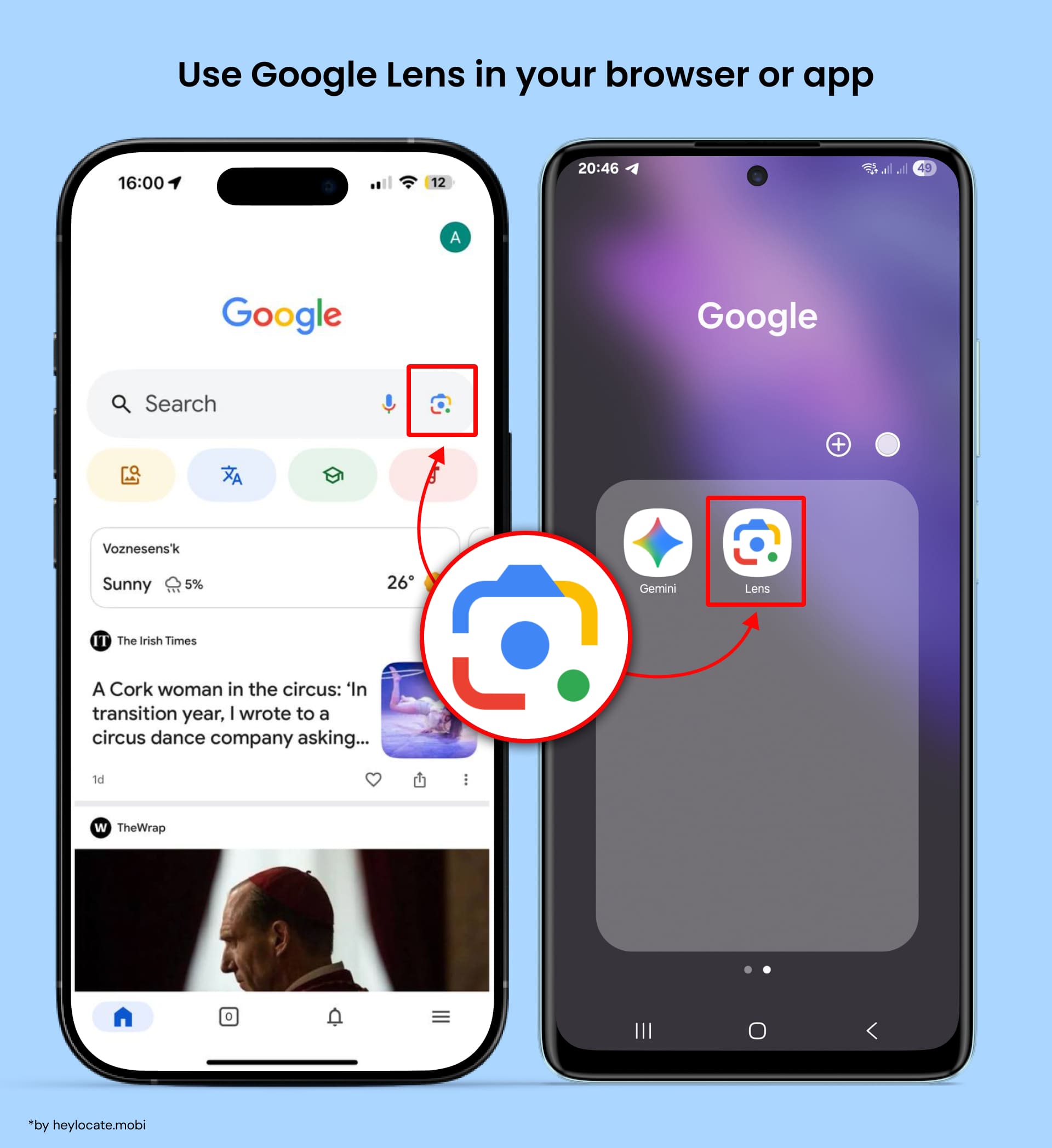 Access Google Lens from the Google app search bar in your browser and from the Google Lens mobile app icon.
