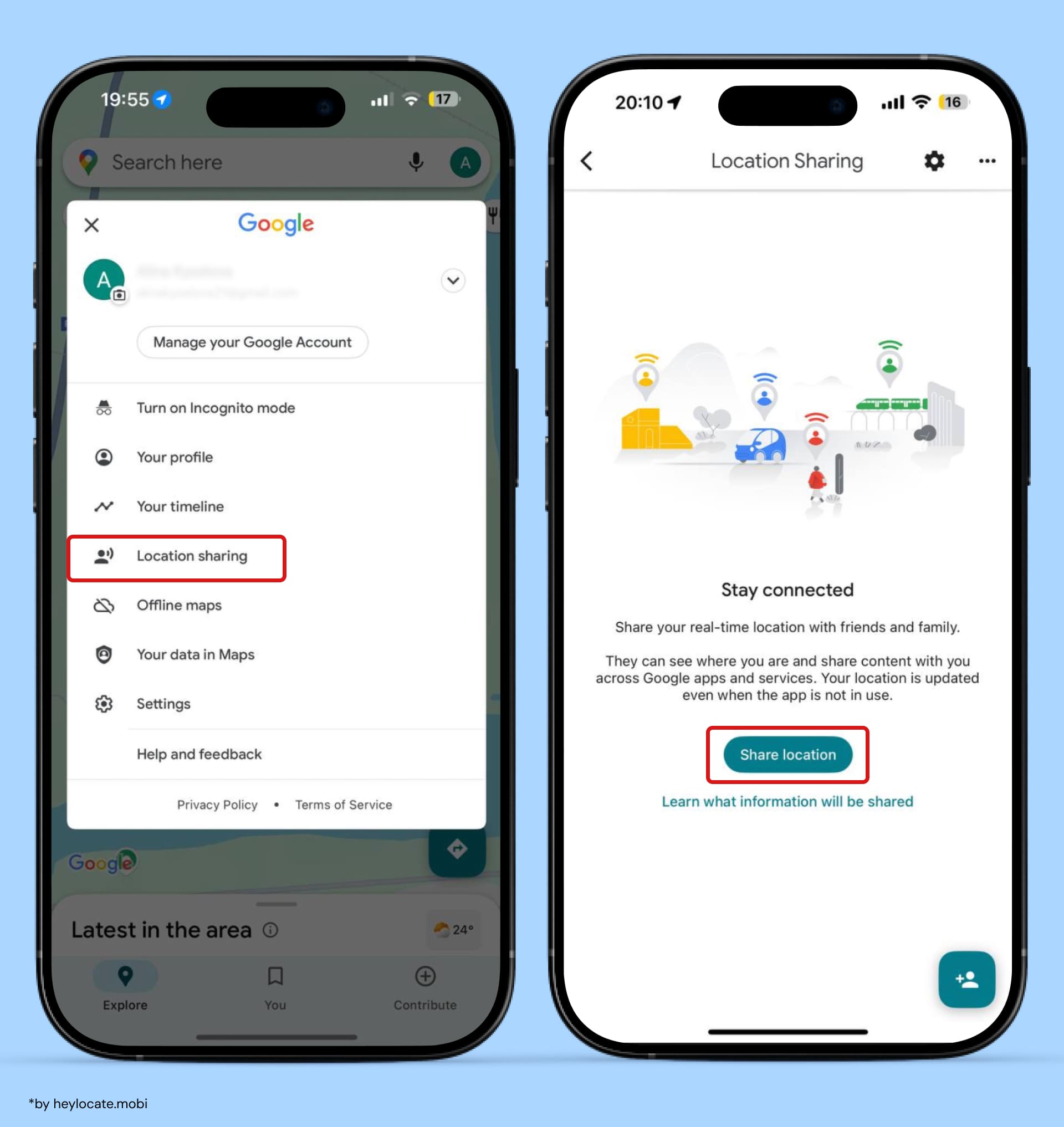 Tap Location Sharing - Share location.
