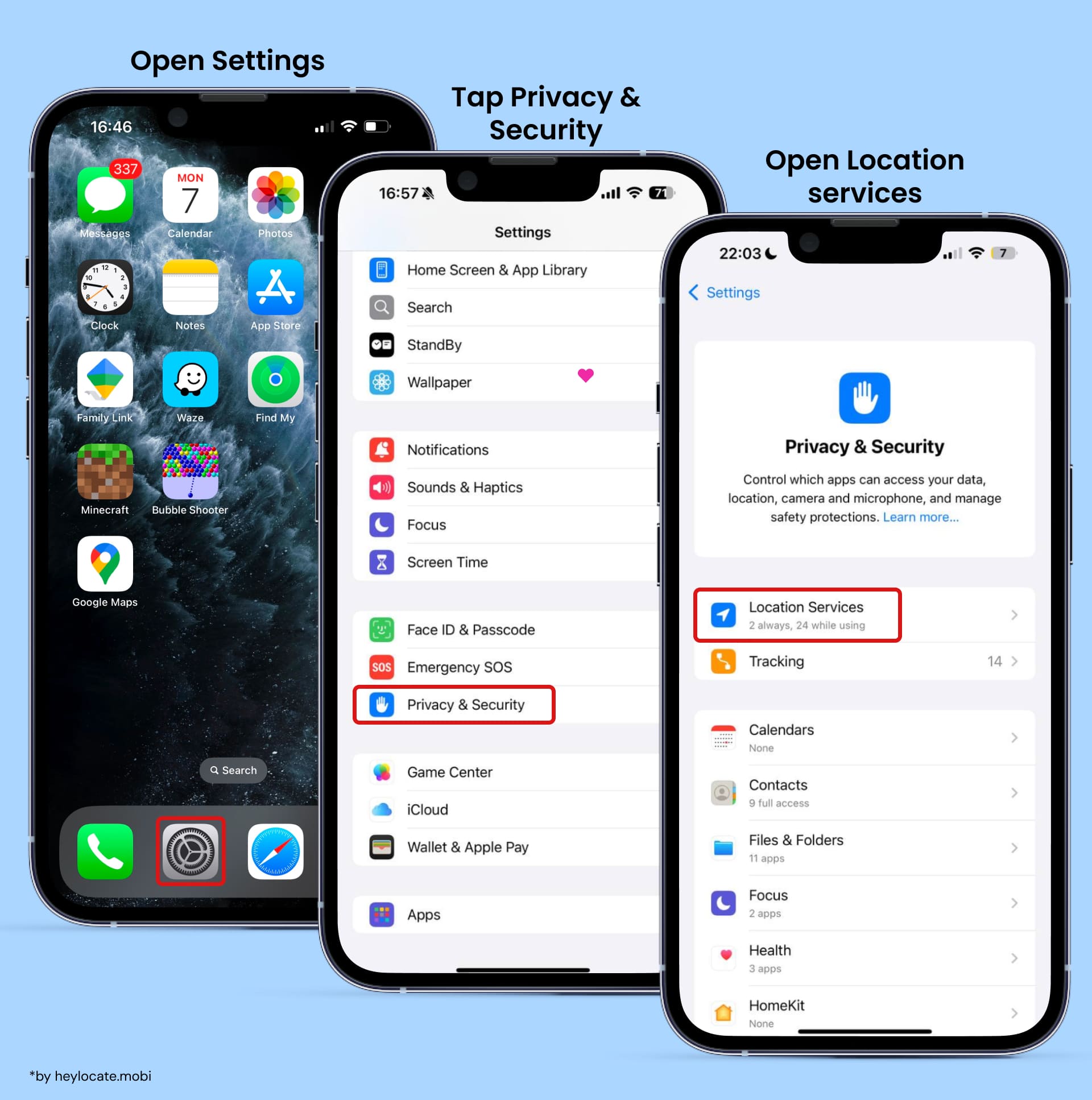 Privacy & security - location services menu in settings of an iphone.