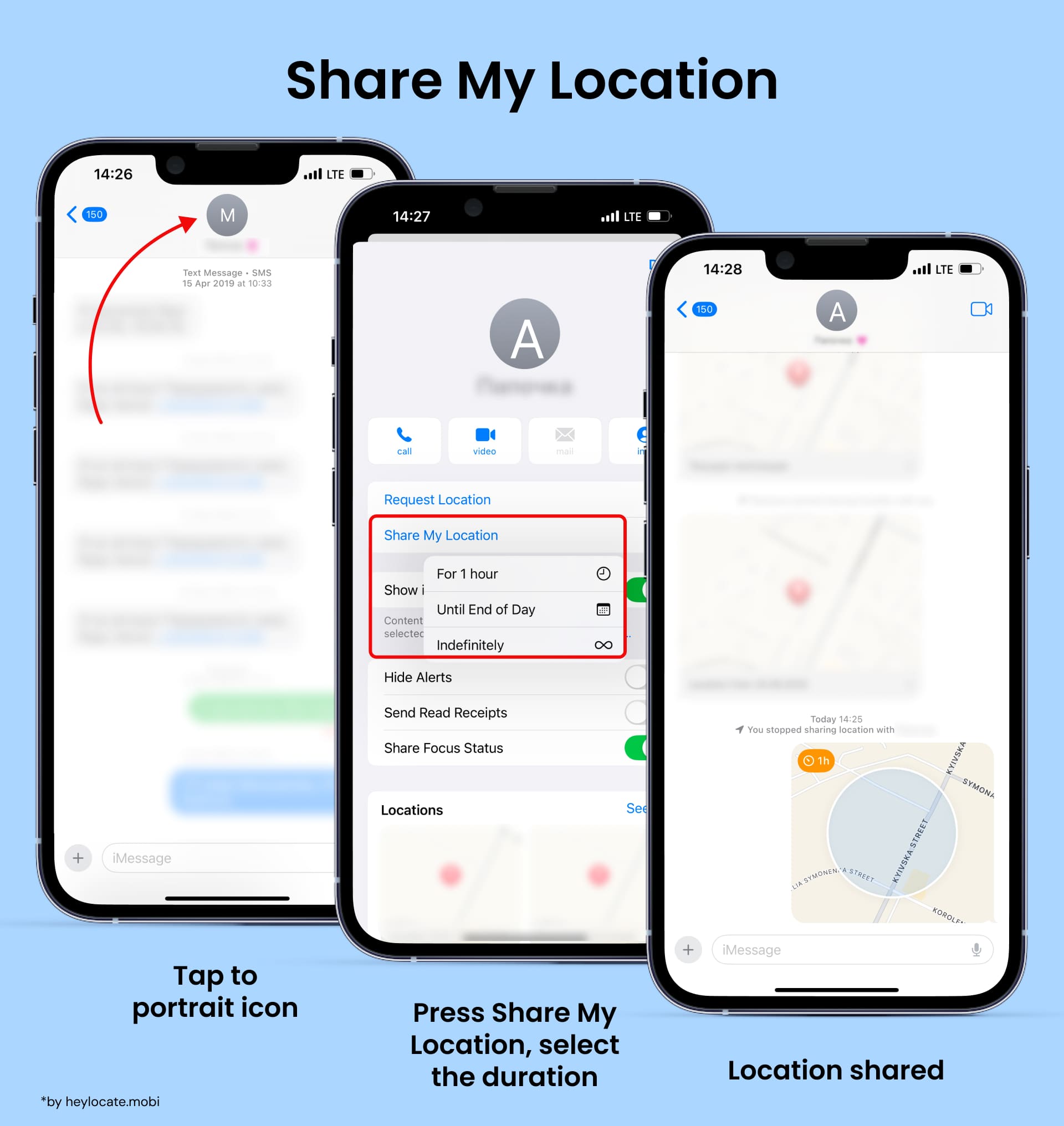 How to share your location in iMessage: Tap the contact's profile icon, choose "Share My Location," select the duration, and confirm the location is sent.