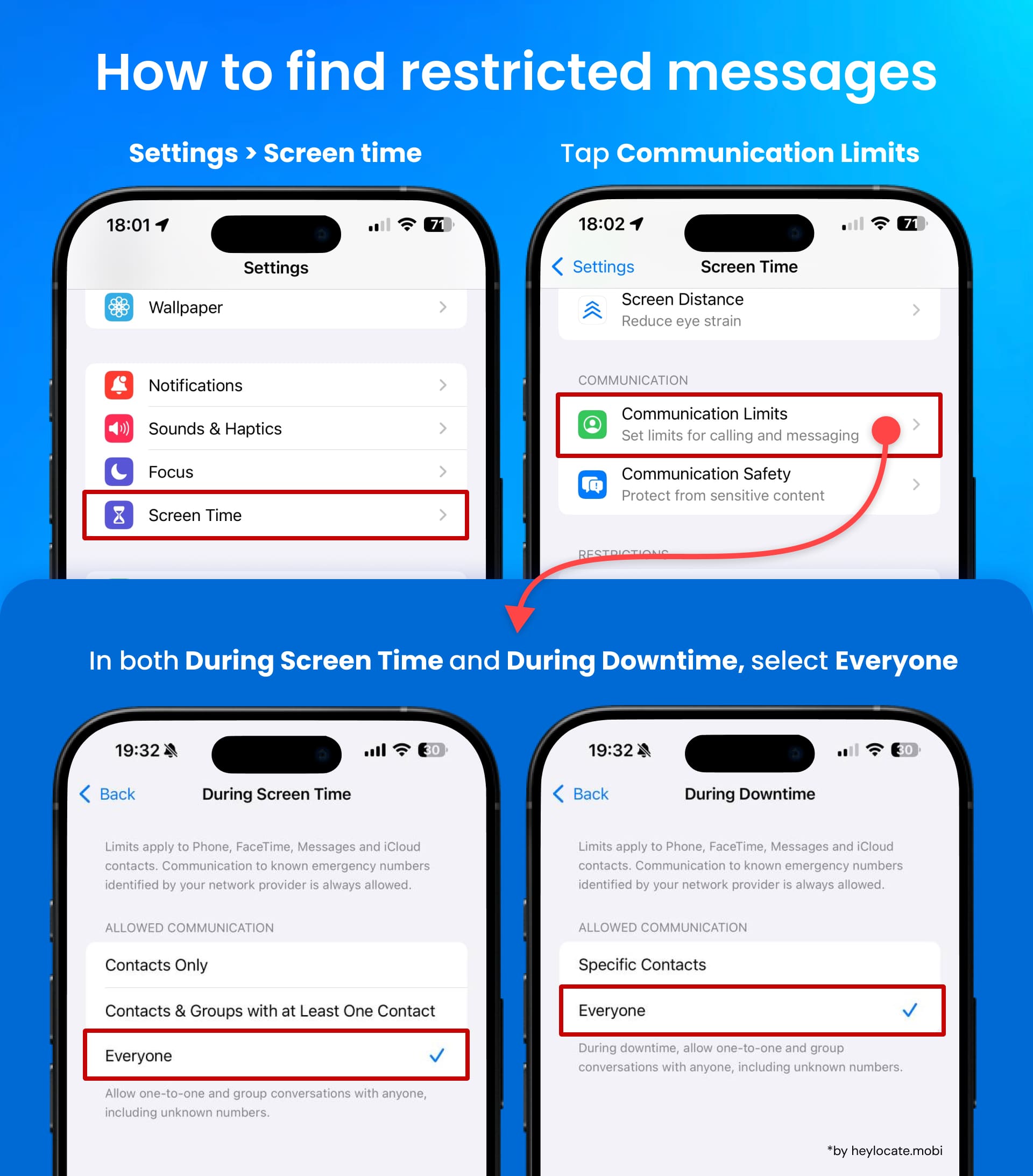 Checking your restricted contacts in Screen Time settings.