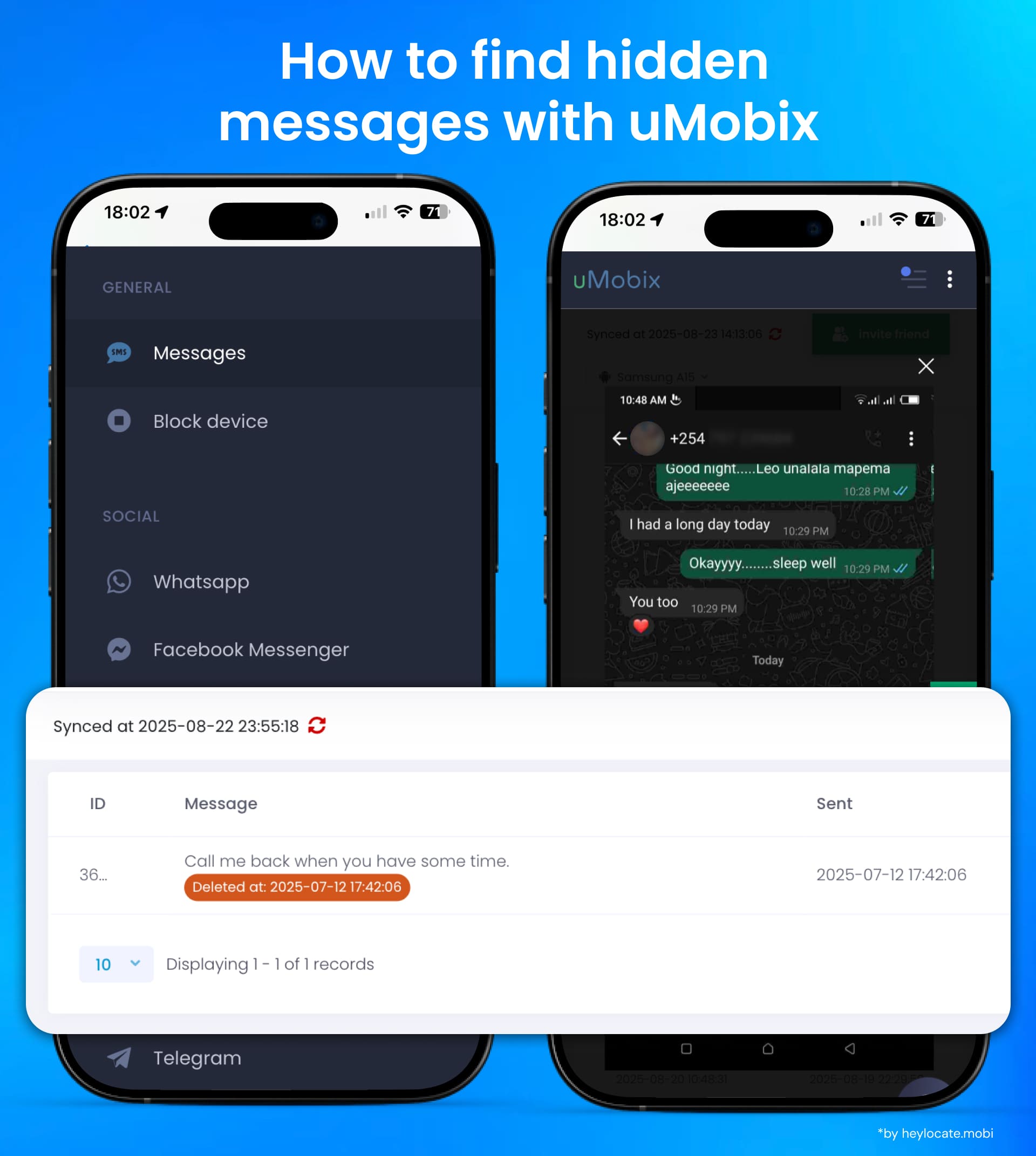 Display messages from iMessages and SMS on the iPhone, and from messengers in the form of screenshots.