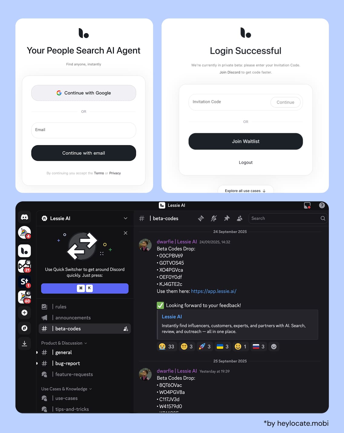 To test Lessie AI, you need an invitation code, which is published in Discord in limited quantities.
