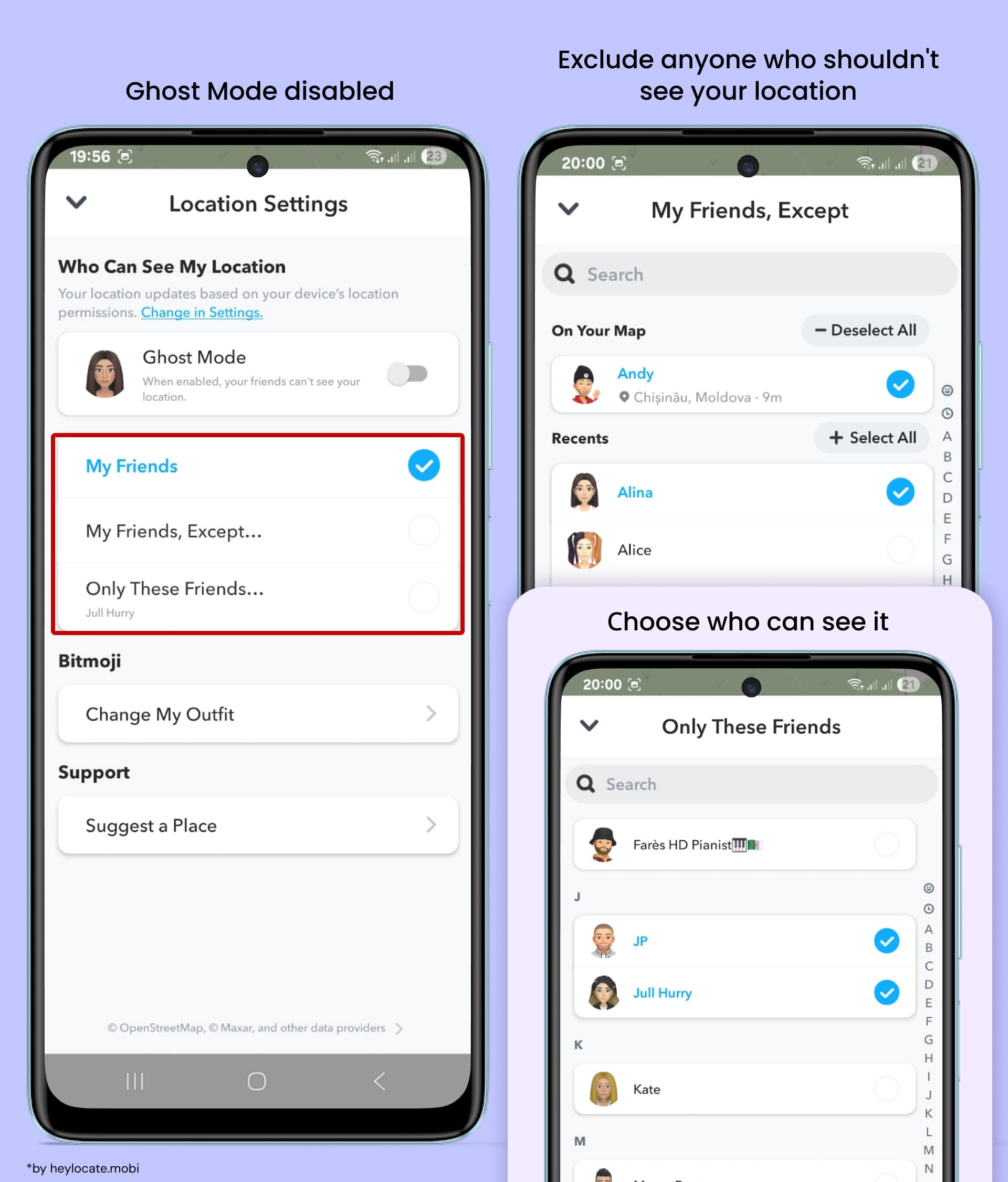 Choosing who to show or not show your geolocation to.
