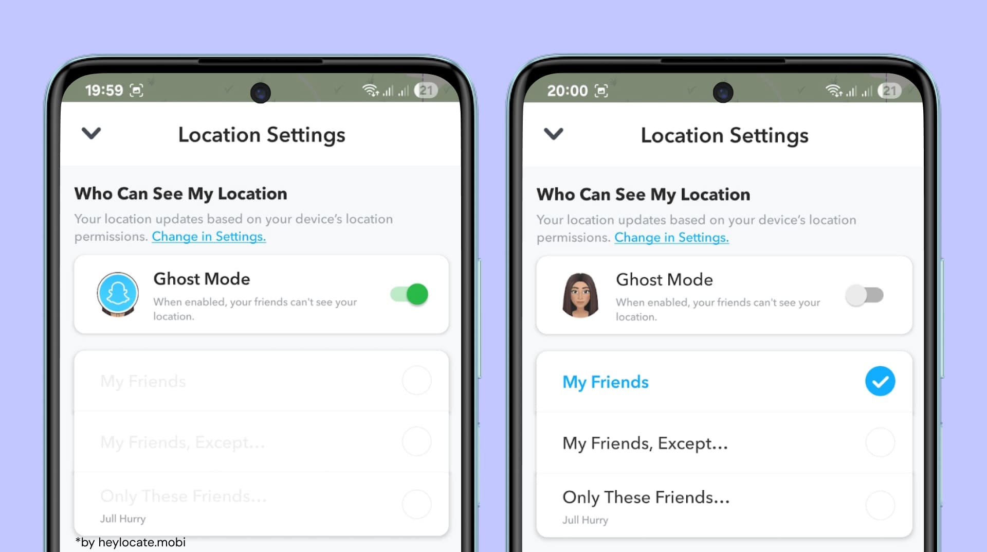 Access Snapchat, click location icon at the bottom, Settings, and disable Ghost Mode.