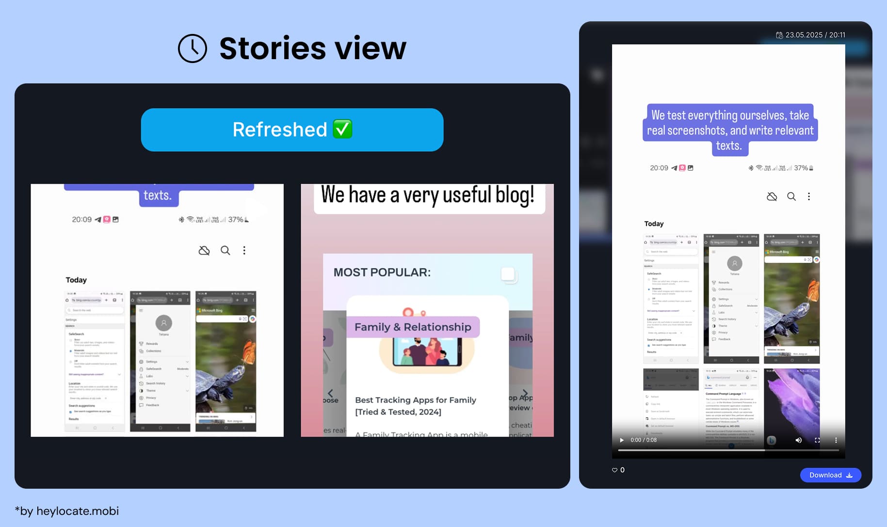 Stories View option showing refreshed Instagram stories.