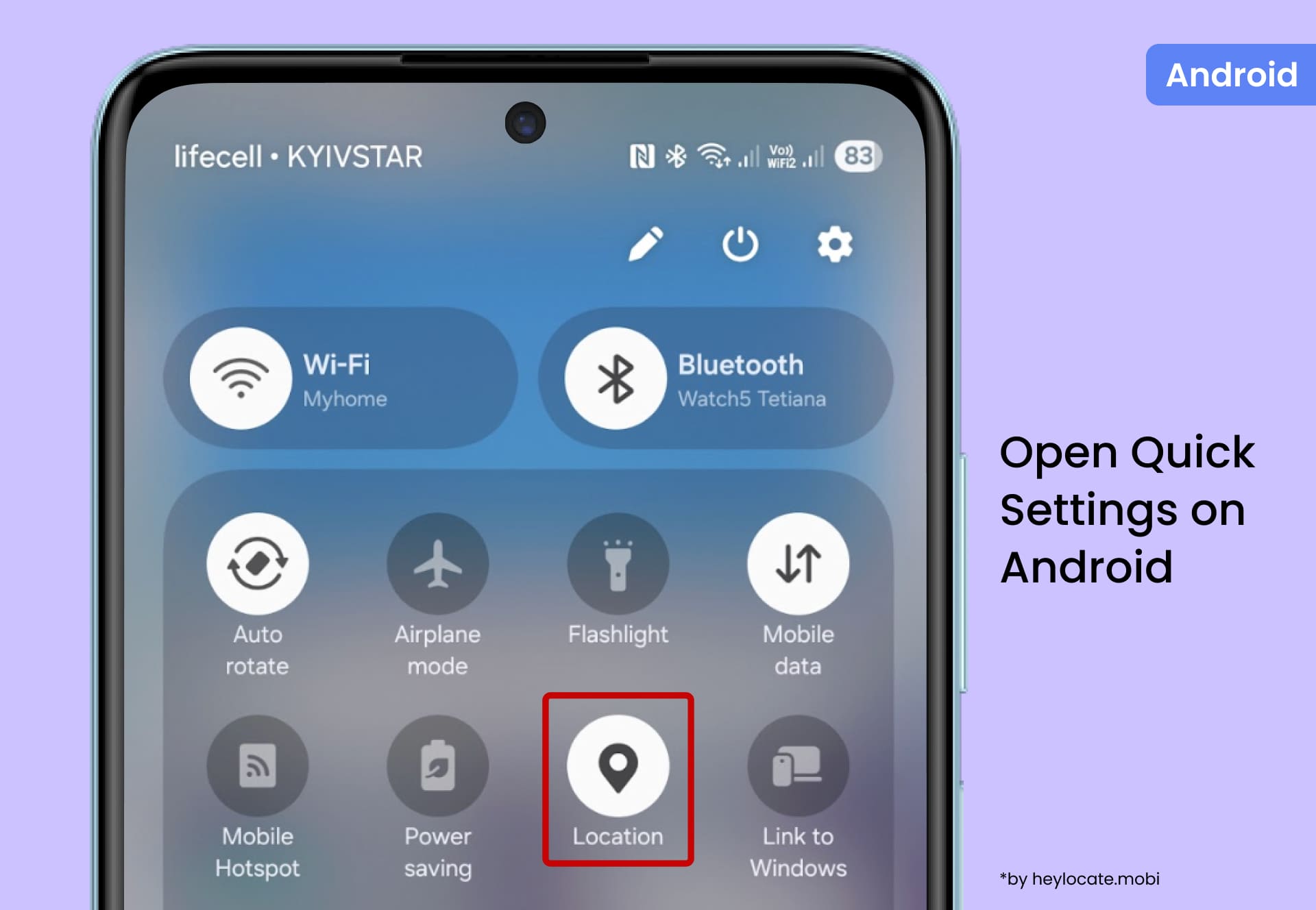Open the Quick Settings panel on your Android device and tap the Location icon.