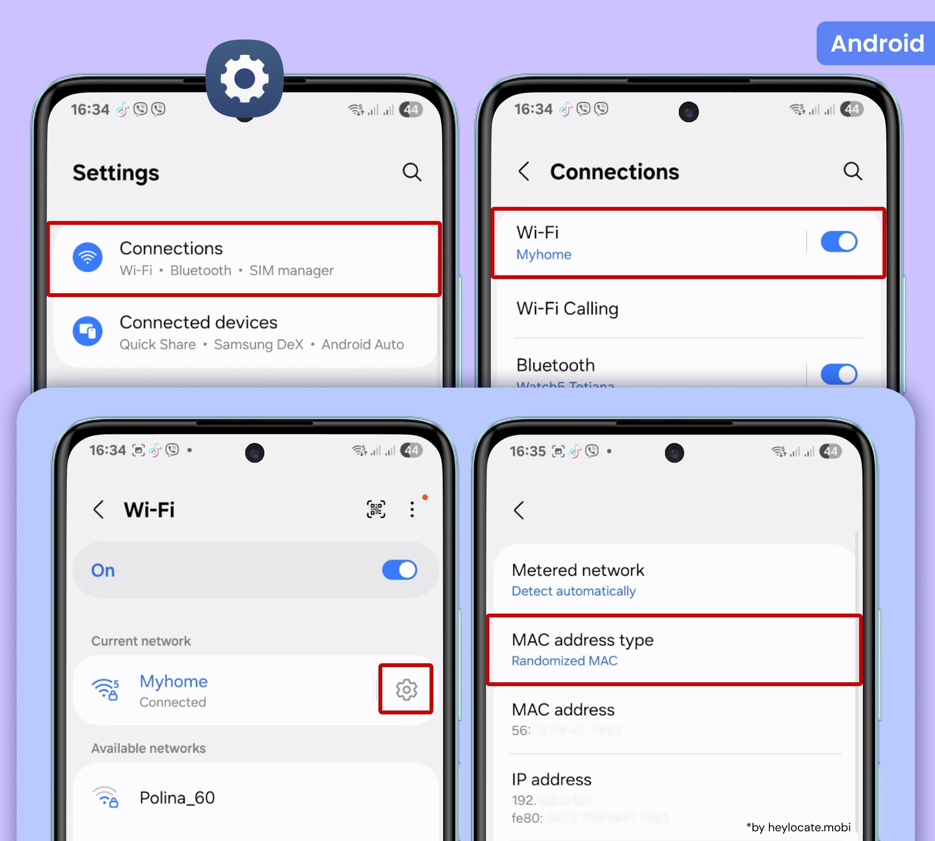 Select MAC address type (Randomized) in the settings menu of your Wi-Fi connection.