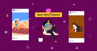 Illustration with a user and two Instagram stories on the edges and the caption Best Story Viewers.