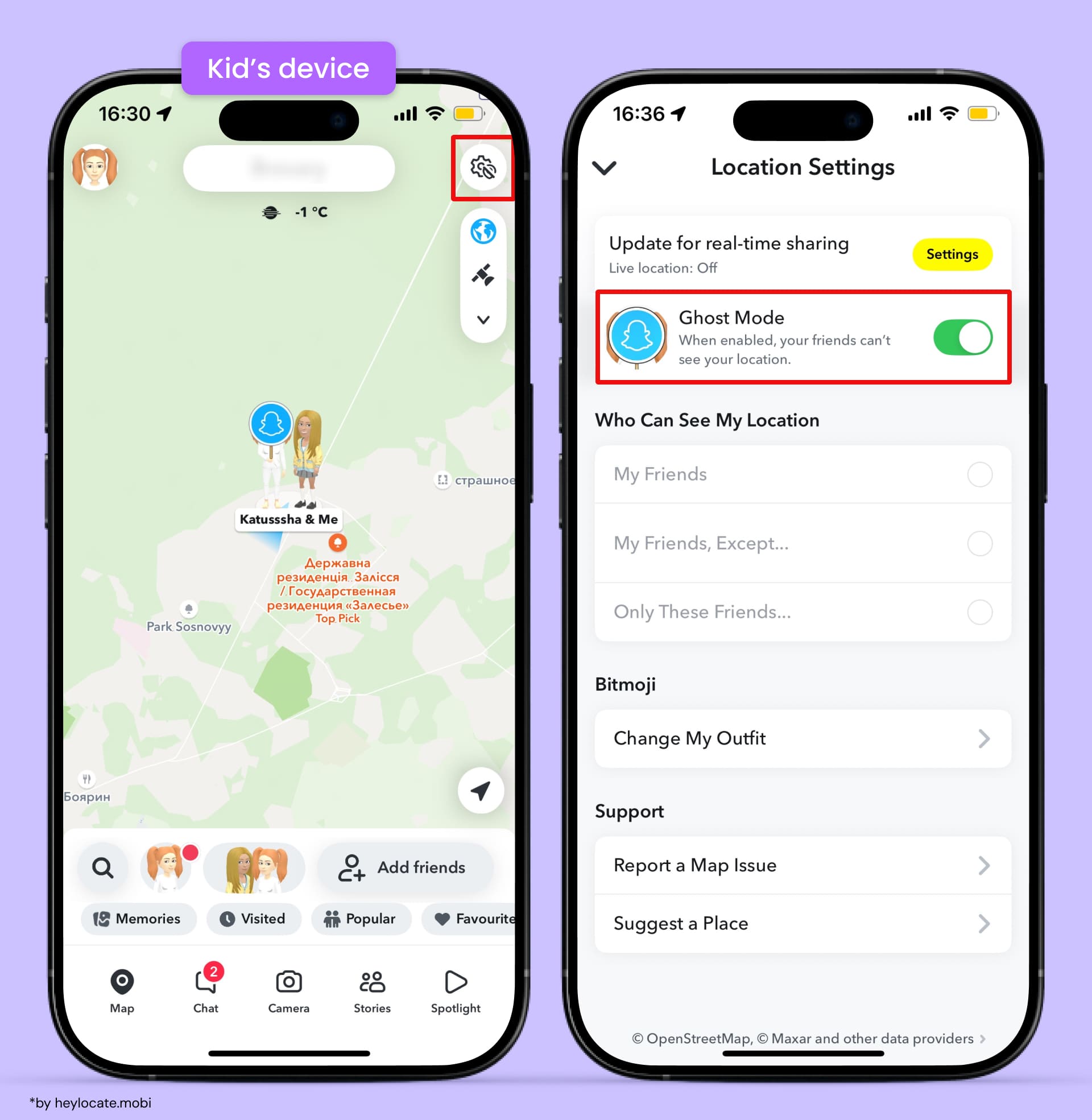 Open Snap Map in Snapchat, tap the settings icon, and enable Ghost Mode.