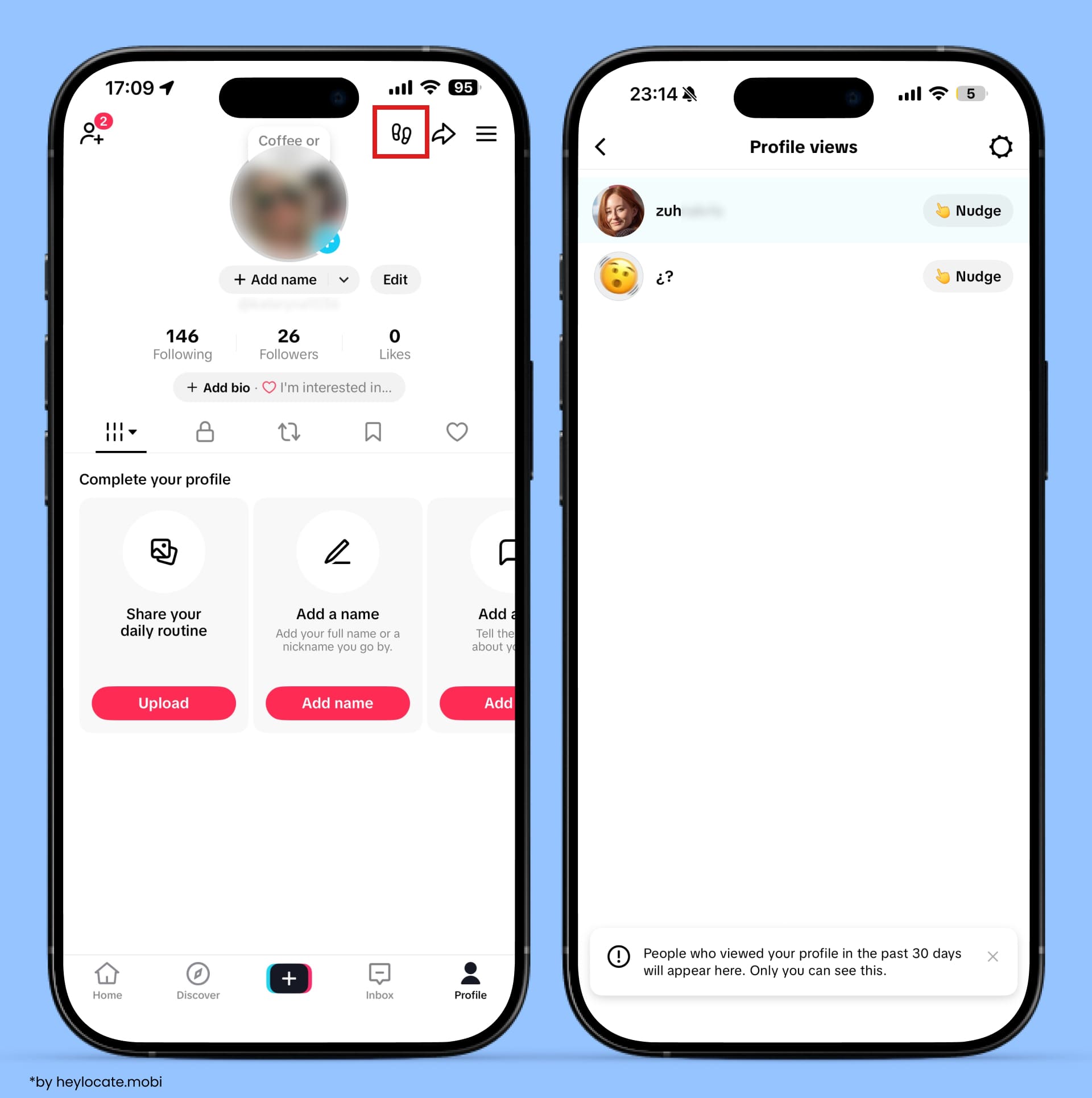 On your profile page, click the footprint icon.