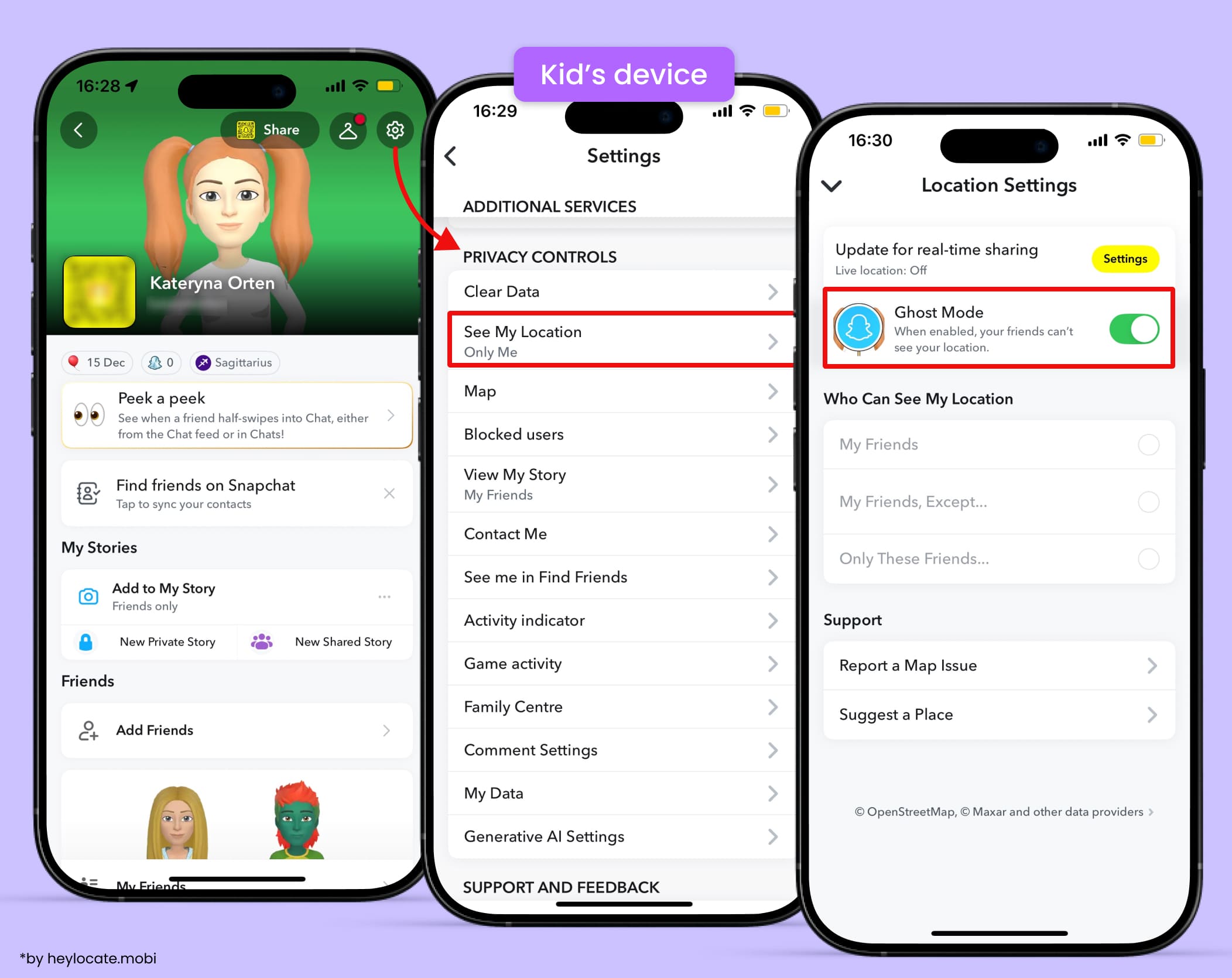 Open the profile in Snapchat, go to Settings, then Privacy Controls, See My Location, and enable Ghost Mode.
