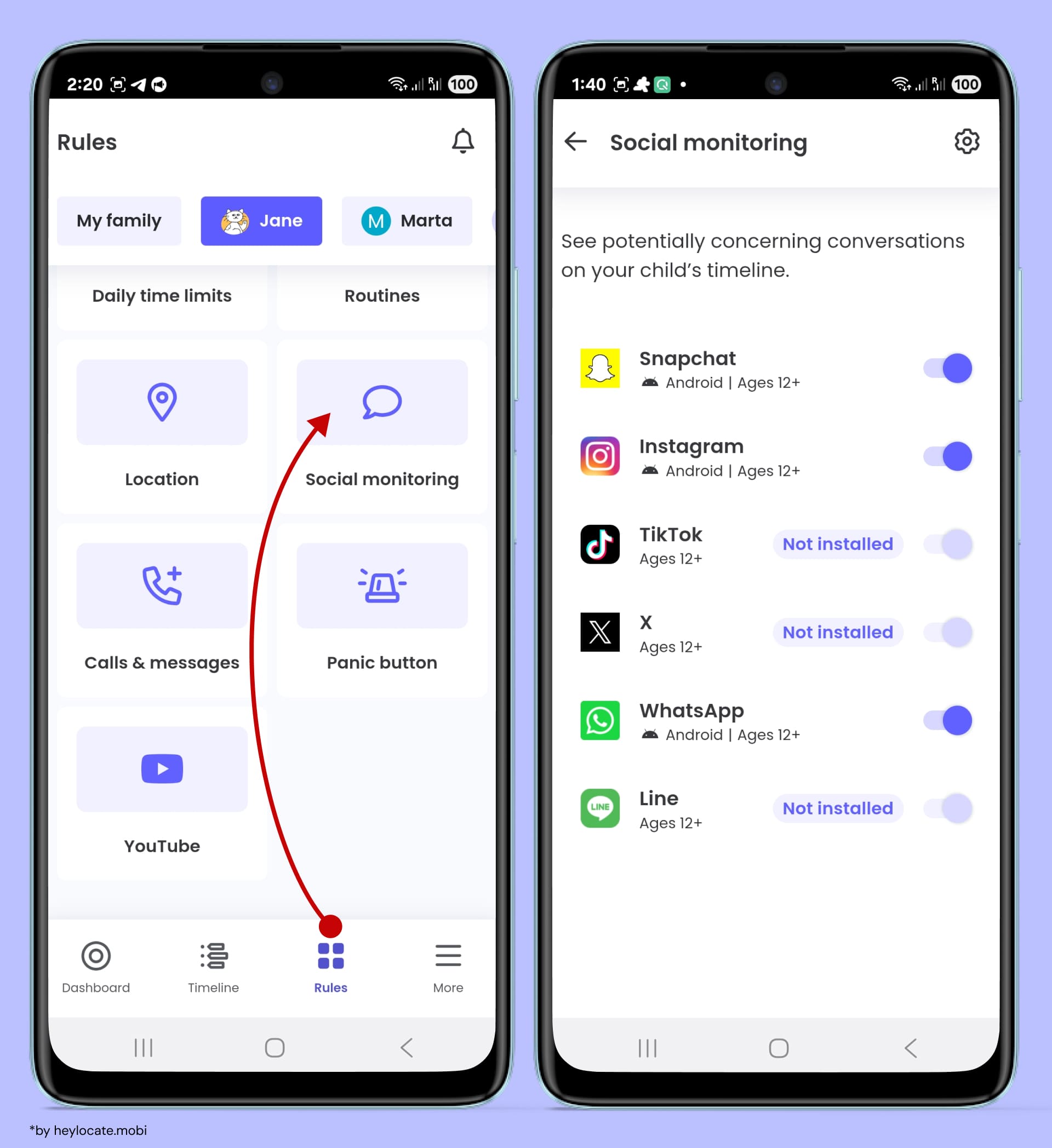 Click “Social monitoring” in the “Rules” section, and a screen with social media monitoring settings will open.