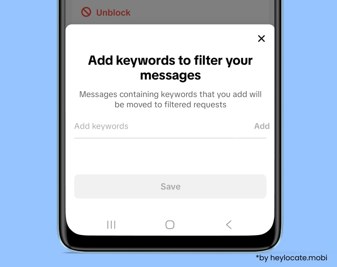 After blocking a user, a form for entering prohibited words appears.