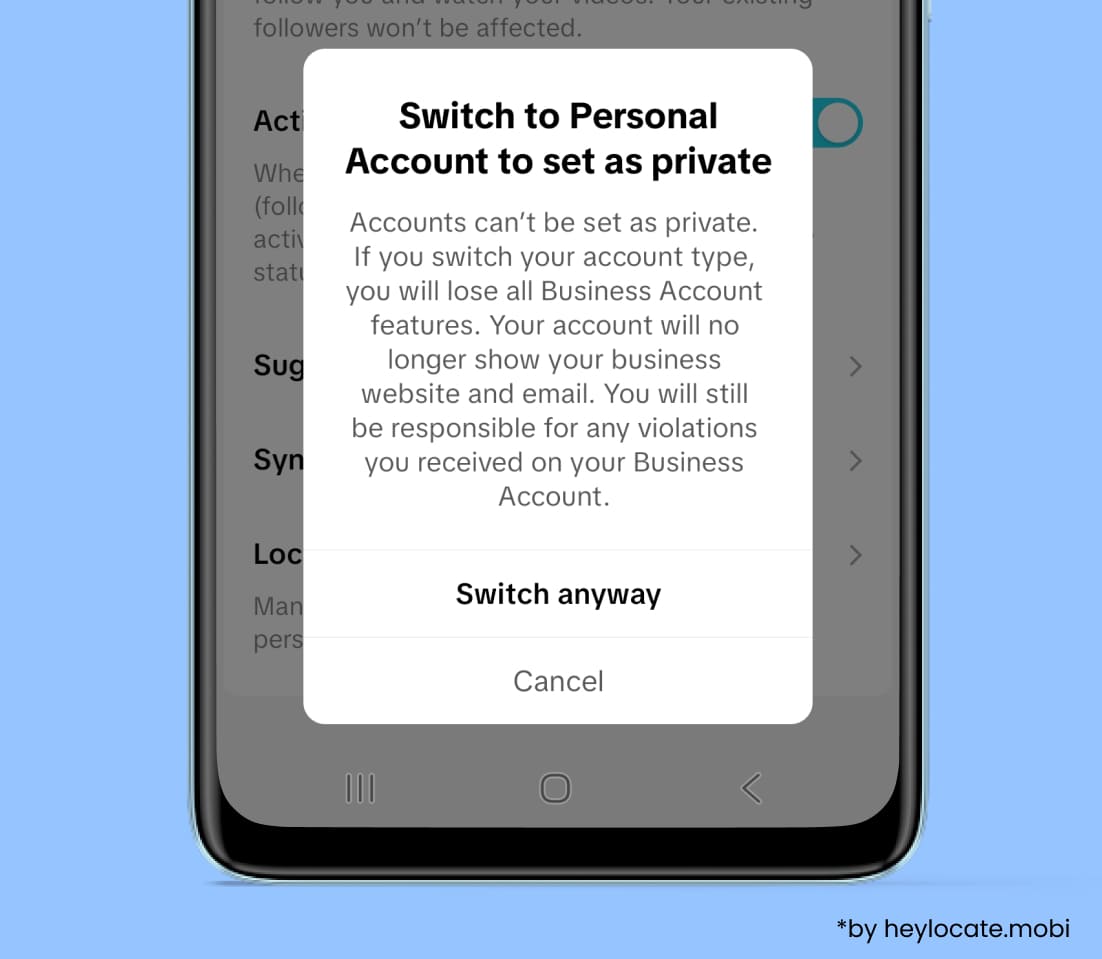 To make a business account private, you need to change it to a regular account.