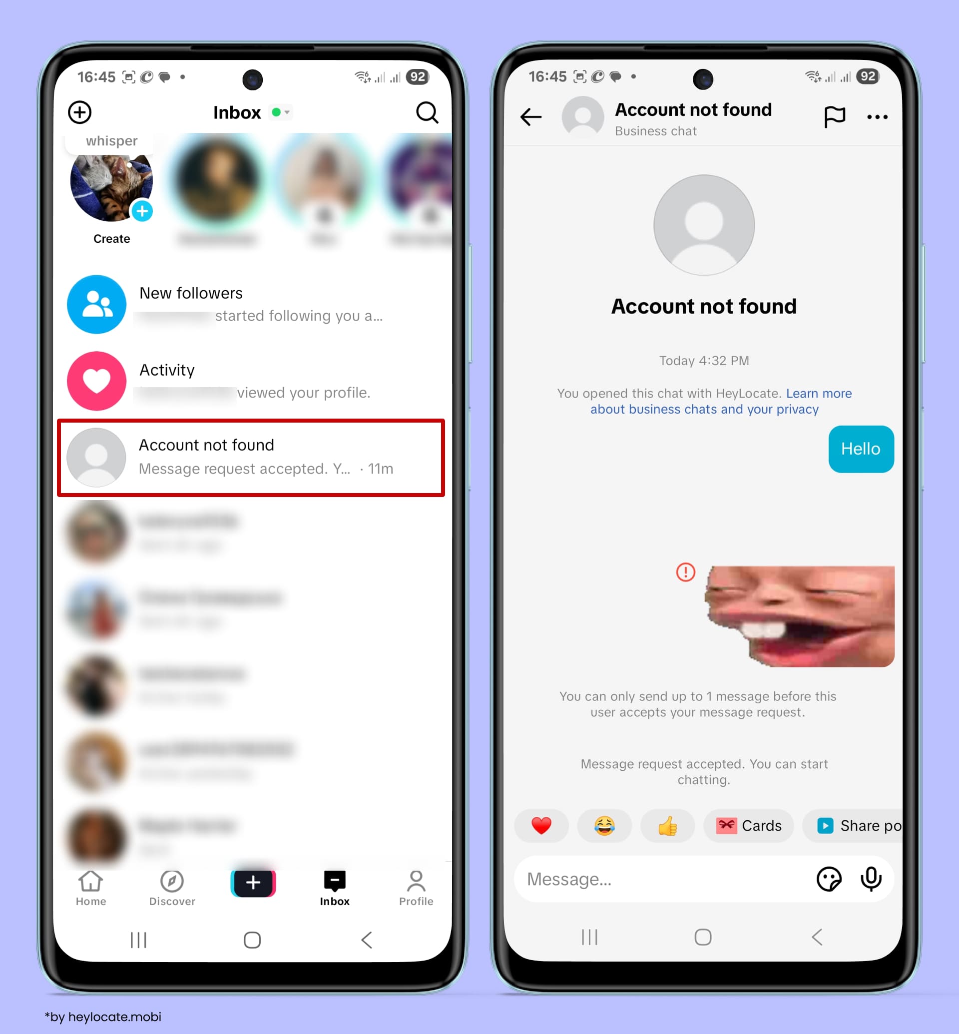 The person you blocked will see the chat, but your page will be marked as "Account not found."