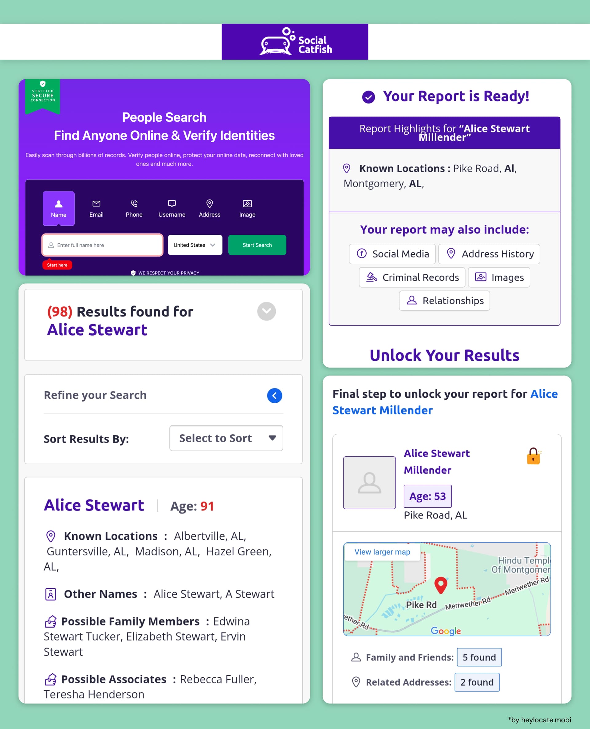 Search for a person by name with a list of results and results for a specific person.