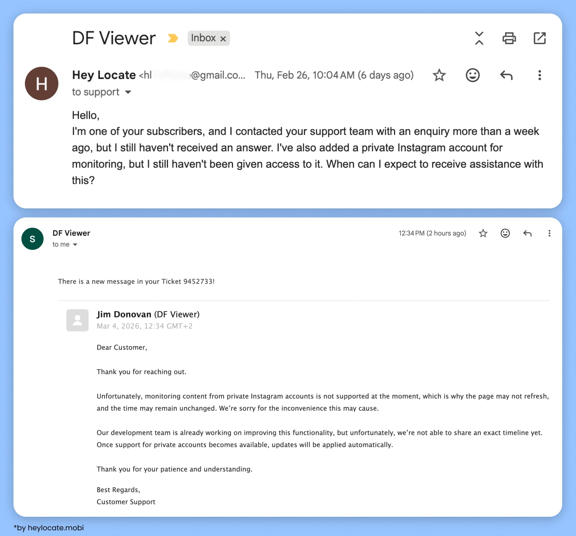 After writing a second letter of support, we received a response 17 days after our first inquiry.