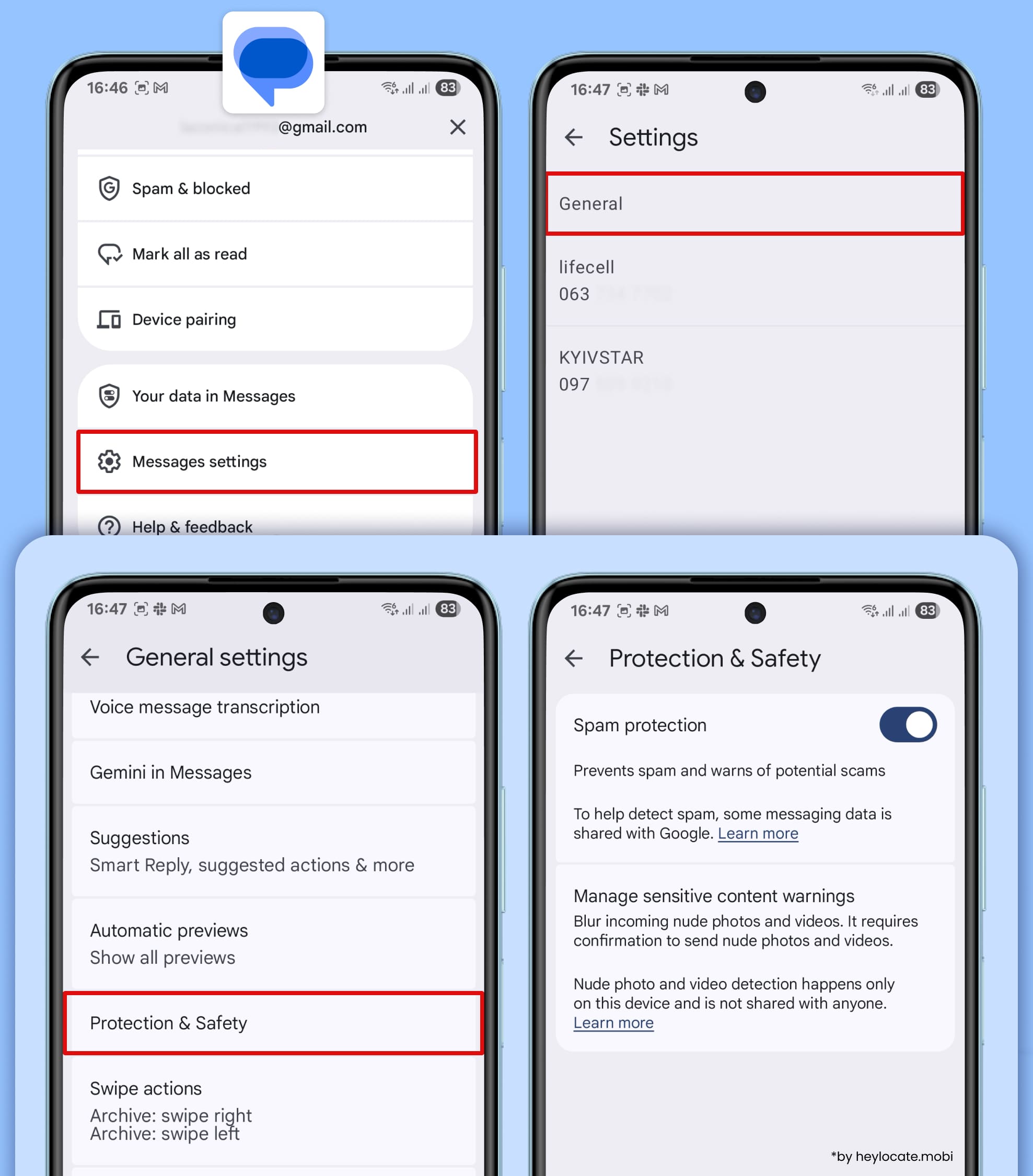 You can enable Spam protection (General - Protection & Safety) via the Message App.