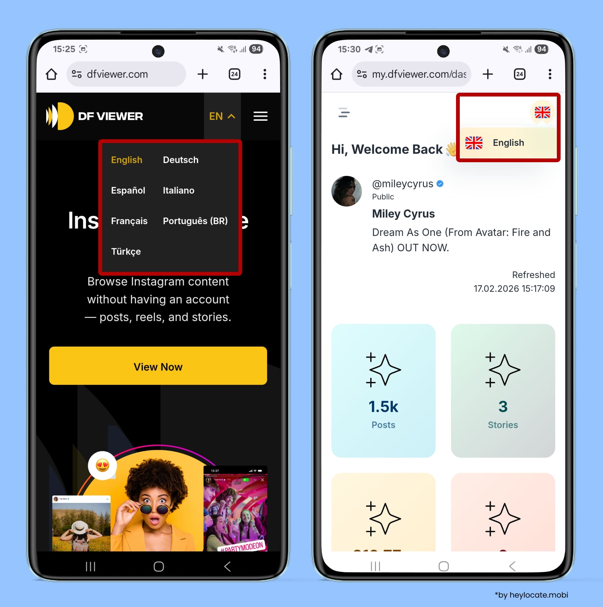 Home page is available in 7 languages, but Dashboard is only available in English.