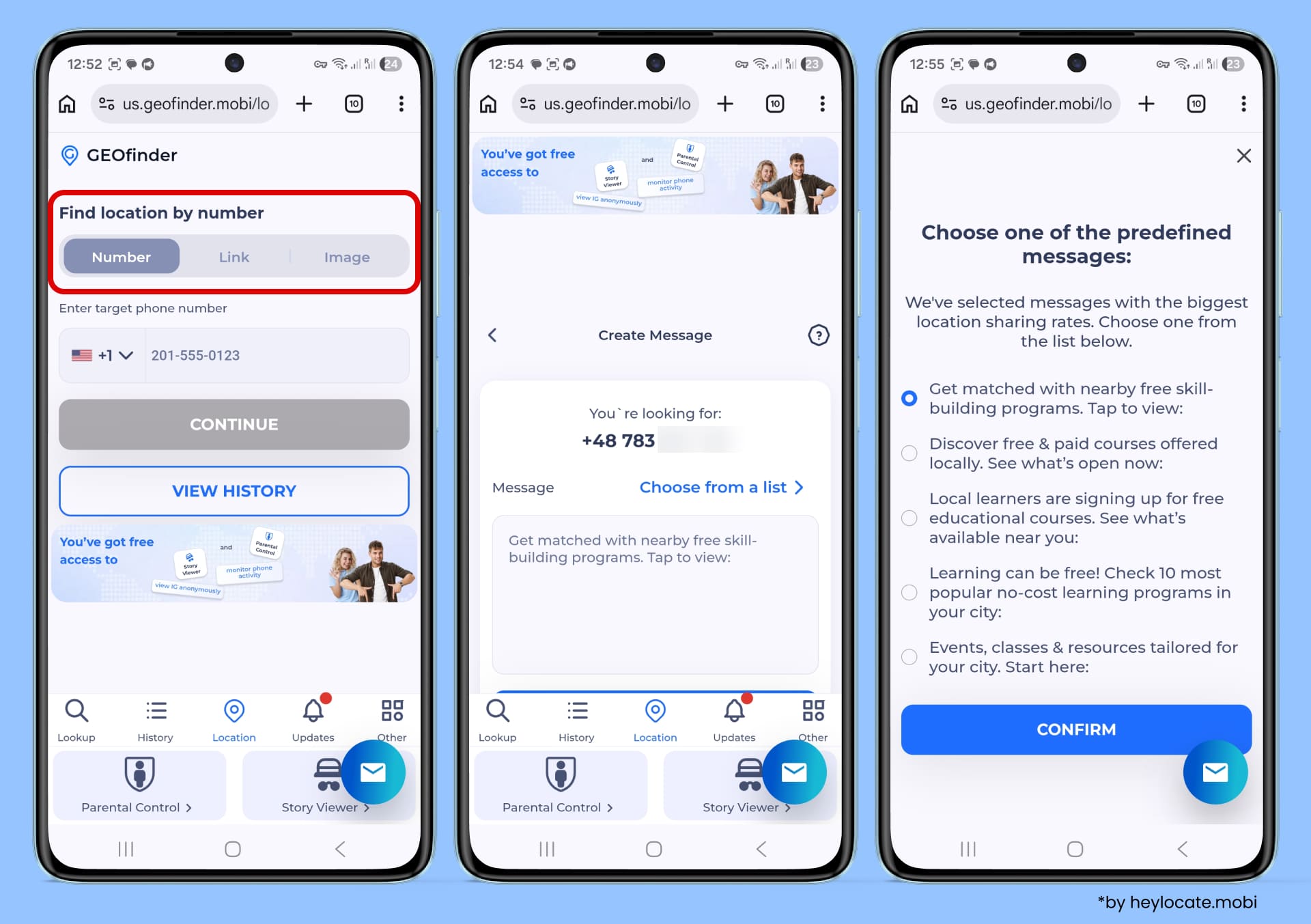 Enter the phone number, create a message, send it.