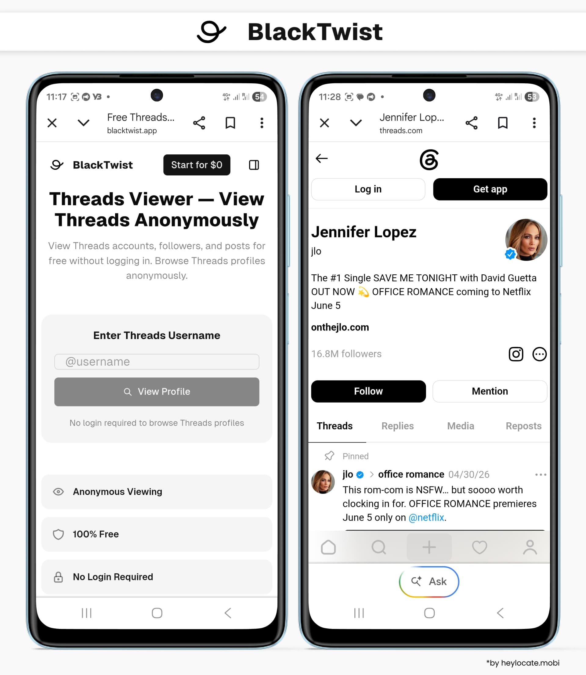 BlackTwist offers a free Threads viewer that opens a public Threads profile without requiring login.